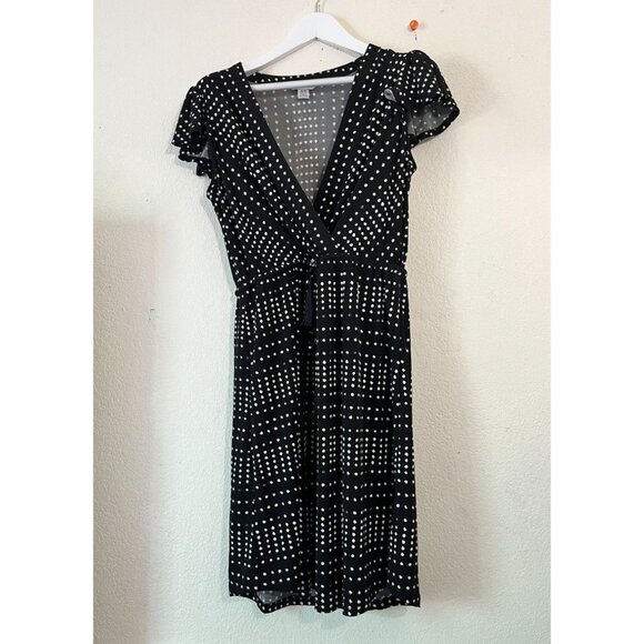 Tommy Bahama Womens Black White Polka Dot A-Line Faux Wrap Dress Medium Stretch - Picture 1 of 11